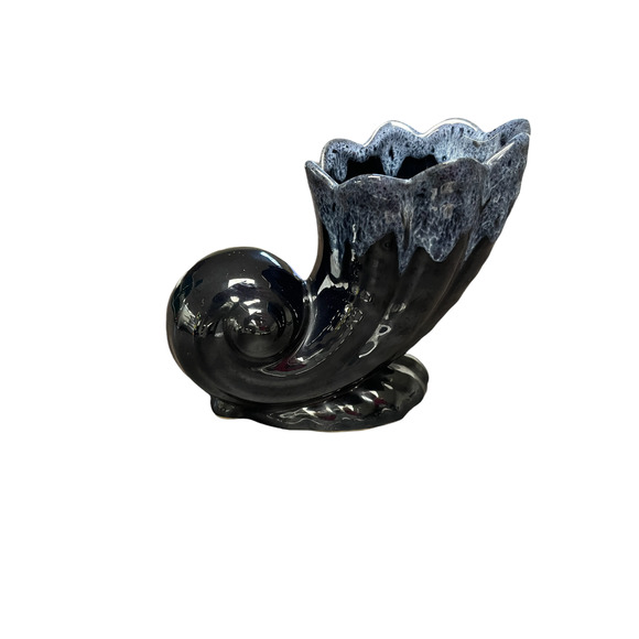 Vintage Anna Van Briggle Blue Drip Hi Fire Glaze Cornucopia Vases Set of 2 - Picture 3 of 8